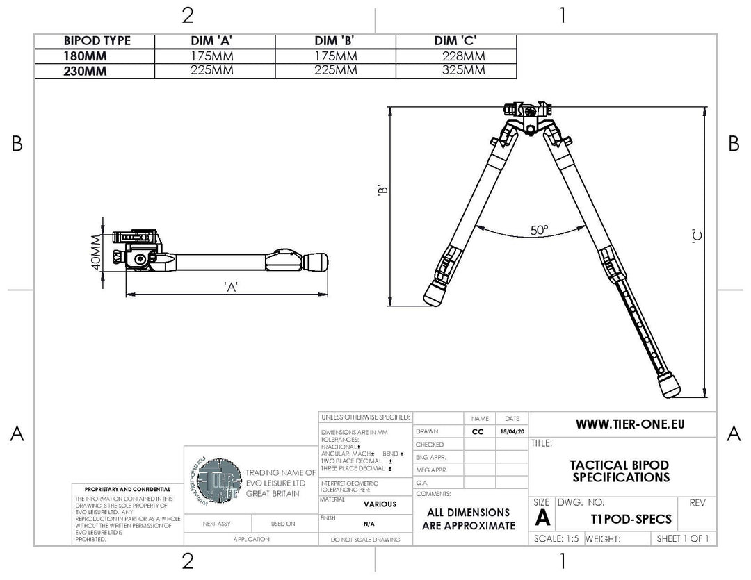 TACTICAL GEN 1 BIPOD SELLOUT SPECIAL